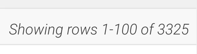 A screenshot of text that reads 'Showing rows 1-100 of 3325'